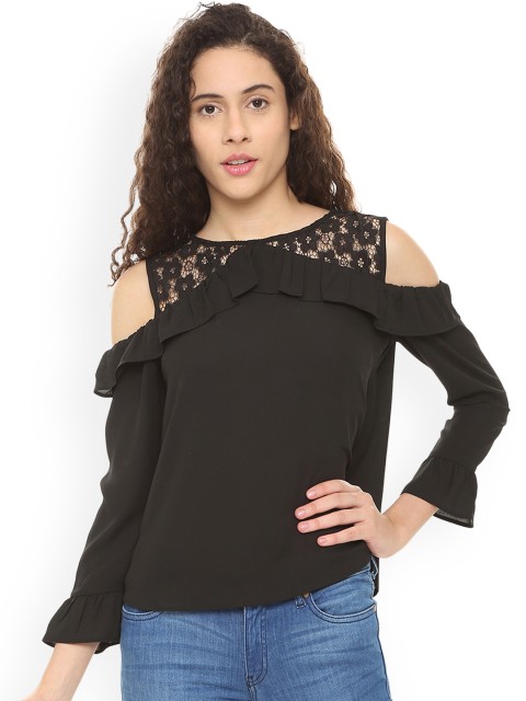 

People Women Black Self Design A-Line Top