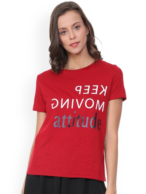 

People Women Red Printed Round Neck T-shirt