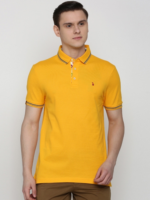 

SIMON CARTER LONDON Men Yellow Solid Polo Collar Pure Cotton T-shirt
