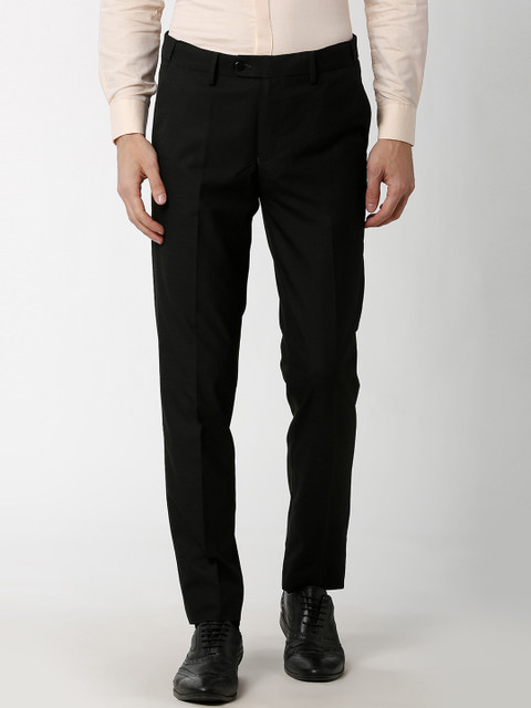 

Peter England Men Black Slim Fit Solid Regular Trousers