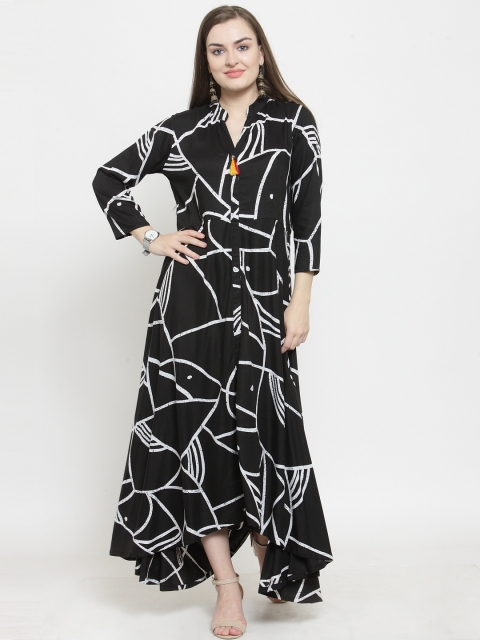 

Purple State Women Black & White Printed A-Line Kurti