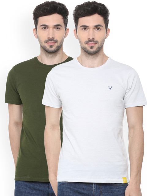 

Solly Jeans Co. Men Green & White Pack Of 2 Solid Round Neck T-shirt