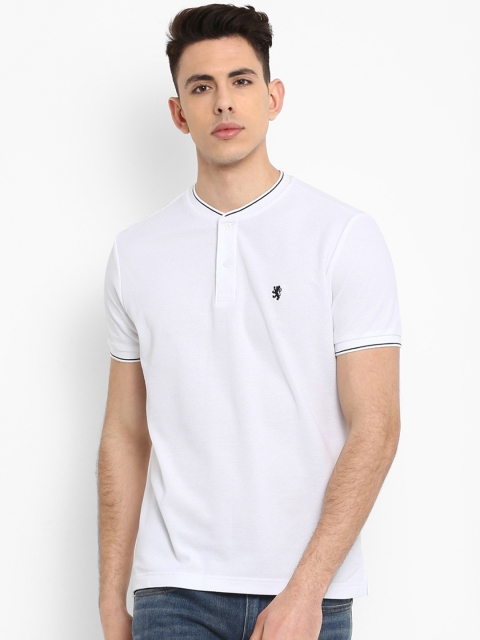 

Red Tape Men White Solid Mandarin Collar Pure Cotton T-shirt