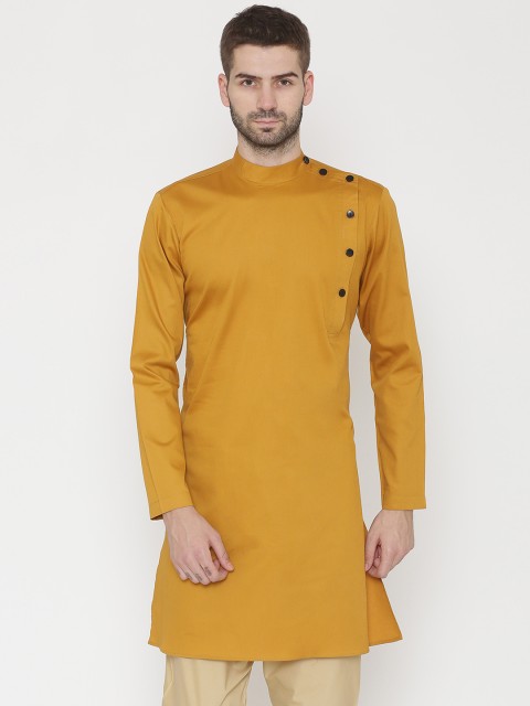 

Dazzio Men Mustard Yellow Solid Straight Kurta