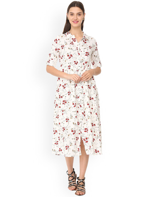 

People Women White Printed A-Line Dress