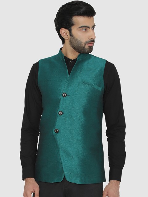 

Raas Men Green Solid Slim-Fit Nehru Jacket