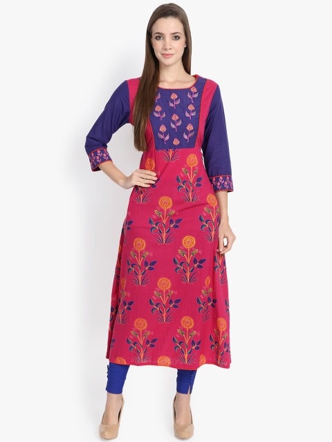 

rangeelo rajasthan Women Pink & Blue Printed Anarkali Kurta