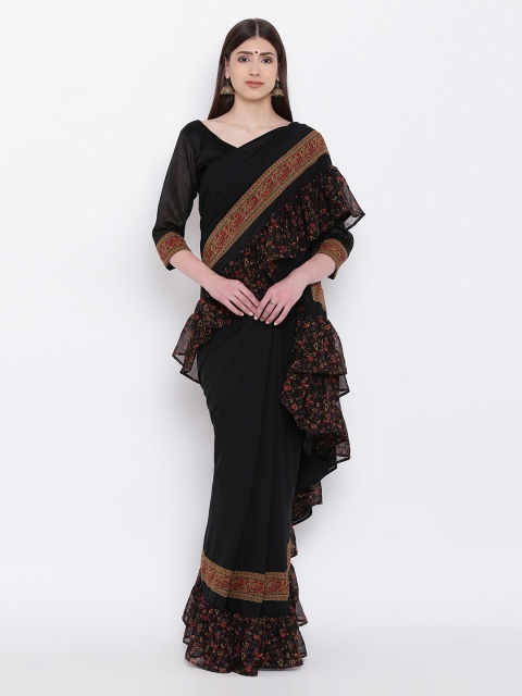 

Kvsfab Black Printed Poly Georgette Saree