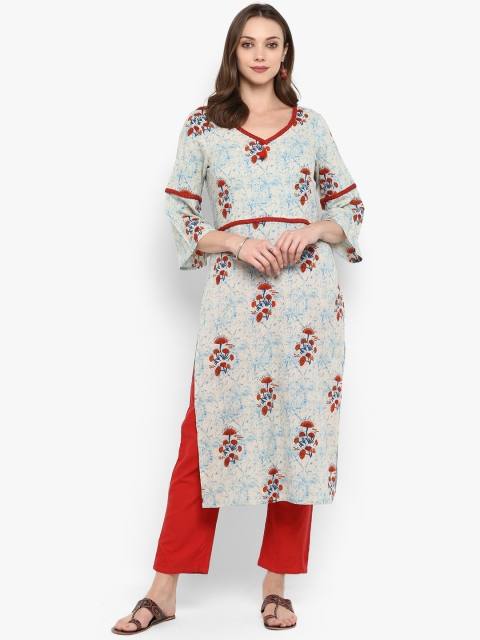 

Meeranshi Women Blue & Red Printed Straight Kurta