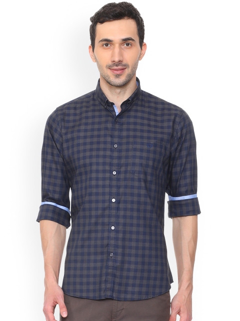 

Van Heusen Sport Men Navy Blue Slim Fit Checked Casual Shirt
