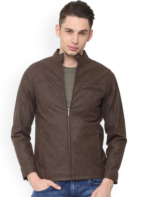 

Solly Jeans Co. Men Brown Solid Biker Jacket