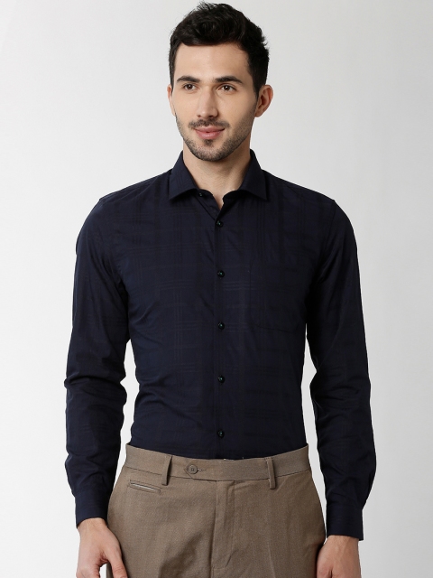 

Peter England Elite Men Navy Blue Slim Fit Checked Semiformal Shirt