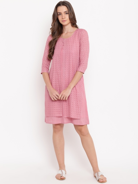 

trueBrowns Women Pink Checked Layered A-Line Dress