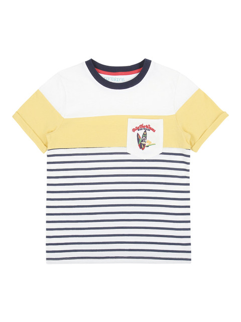 

Pantaloons Junior Boys White Striped Round Neck Pure Cotton T-shirt
