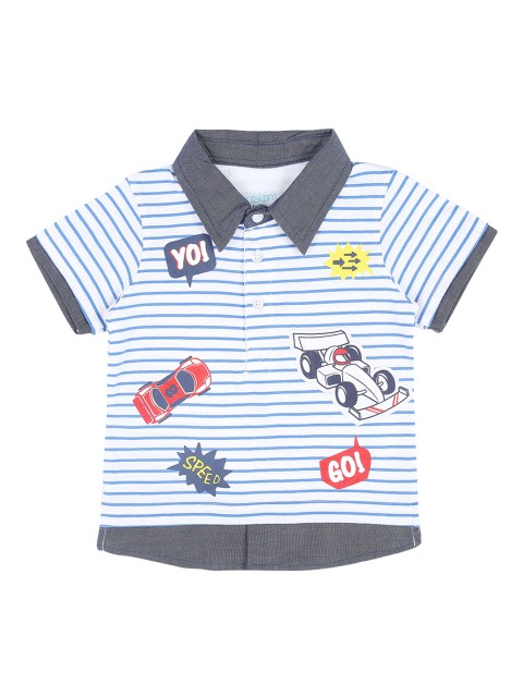 

Pantaloons Baby Boys White Striped Polo Collar T-shirt