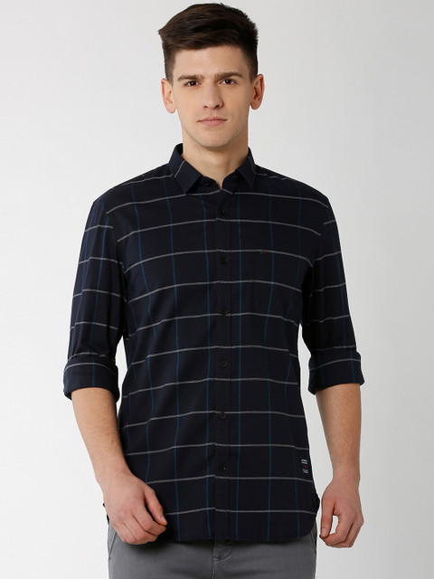 

Peter England Casuals Men Navy Blue Slim Fit Checked Casual Shirt