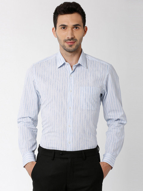 

Peter England Men White & Blue Regular Fit Striped Formal Shirt