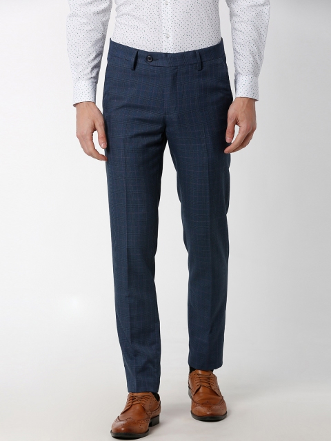 

Peter England Elite Men Blue Slim Fit Checked Formal Trousers