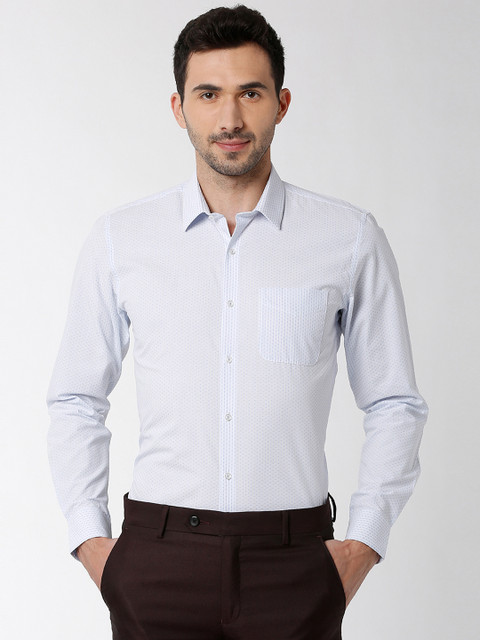 

Peter England Men White & Blue Slim Fit Printed Formal Shirt