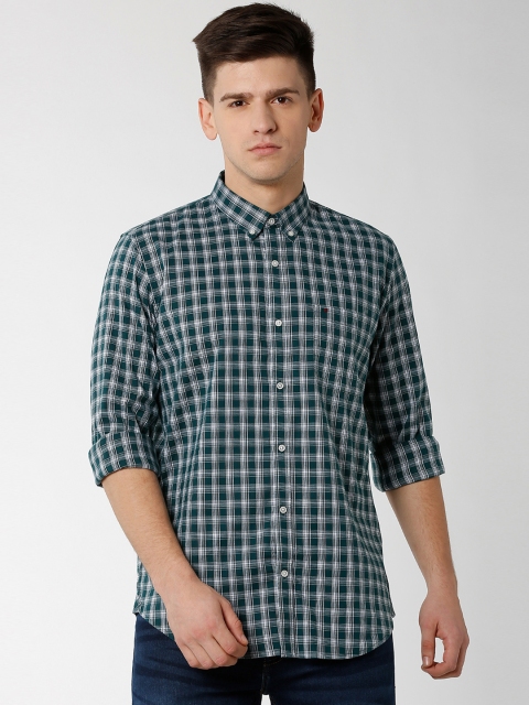 

Peter England Casuals Men Green & Off-White Slim Fit Checked Casual Shirt