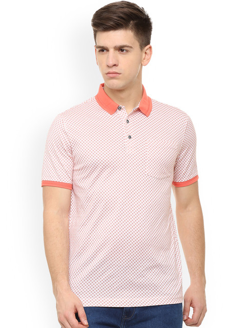 

Van Heusen Men Peach-Coloured Printed Polo Collar T-shirt