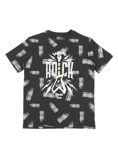 

Pantaloons Junior Boys Black Printed Round Neck Pure Cotton T-shirt