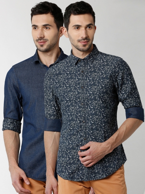 

Peter England Casuals Men Navy Blue Slim Fit Printed Casual Reverseable Shirt