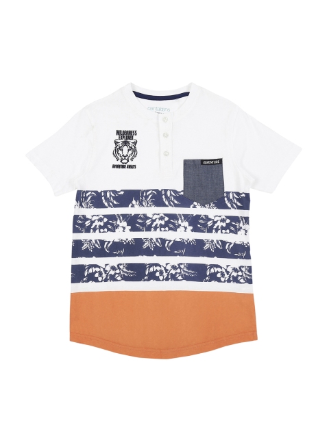 

Pantaloons Junior Boys White Printed Henley Neck T-shirt