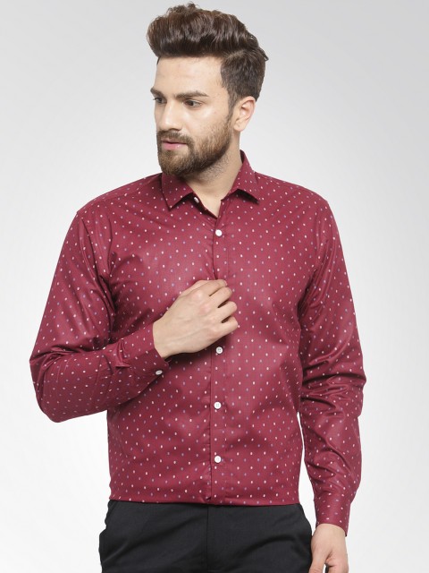 

JAINISH Men Maroon Classic Slim Fit Printed Formal Shirt