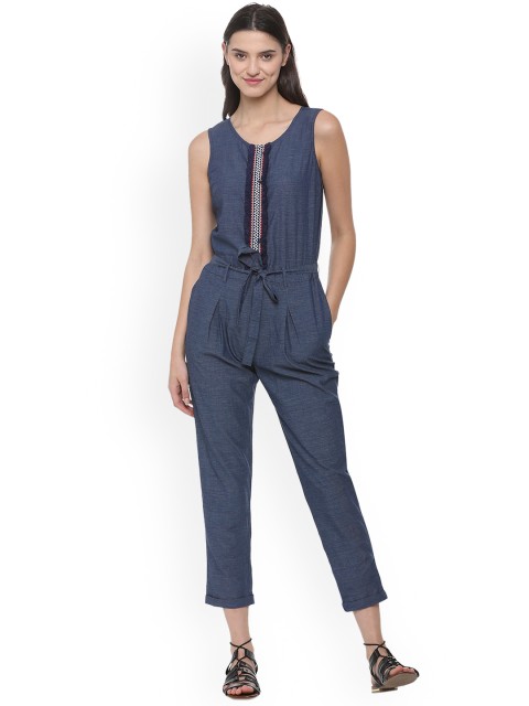 

People Blue Striped Basic Jumpsuit