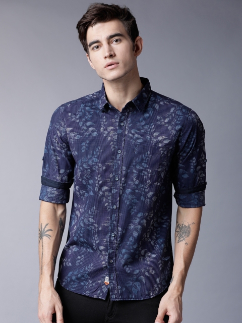 

LOCOMOTIVE Men Navy Blue Slim Fit Printed Casual Shirt