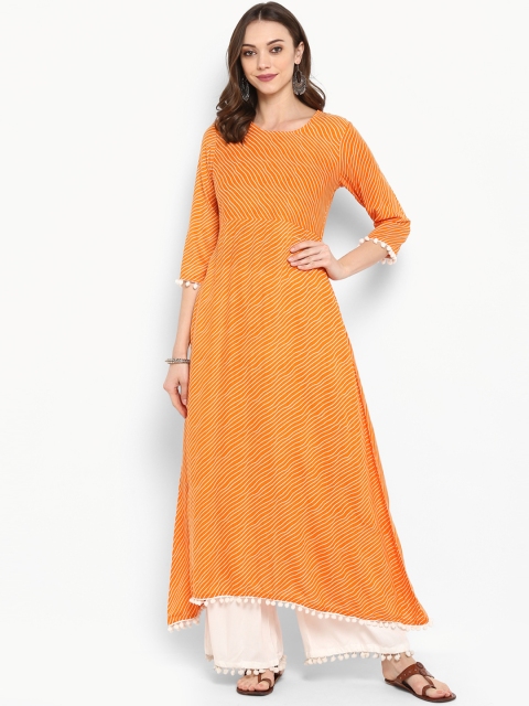 

Meeranshi Women Orange & White Striped Kurti with Palazzos