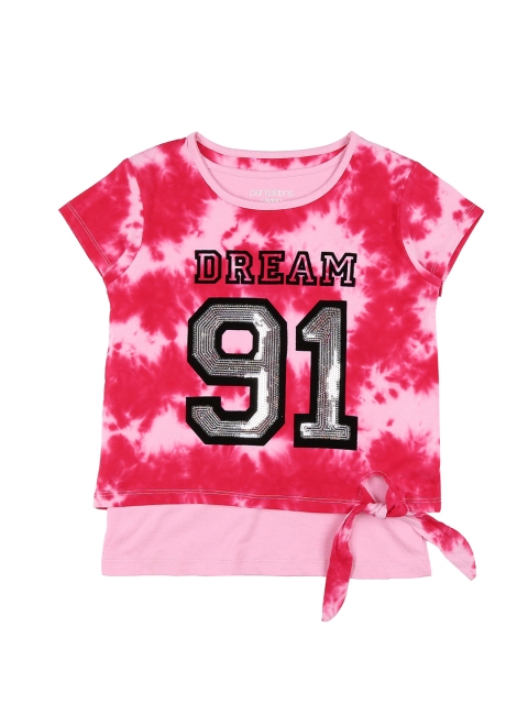 

Pantaloons Junior Girls Pink Printed Round Neck Pure Cotton T-shirt