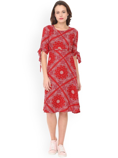

People Women Red Printed A-Line Dress