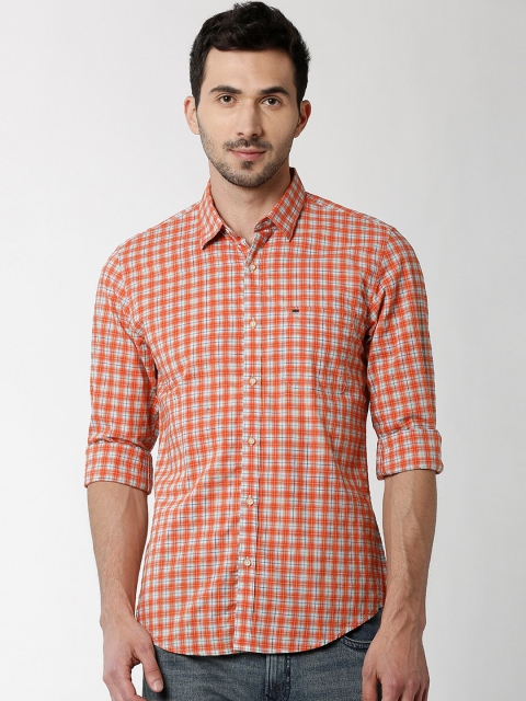 

Peter England Casuals Men Orange & Off-White Slim Fit Checked Casual Shirt