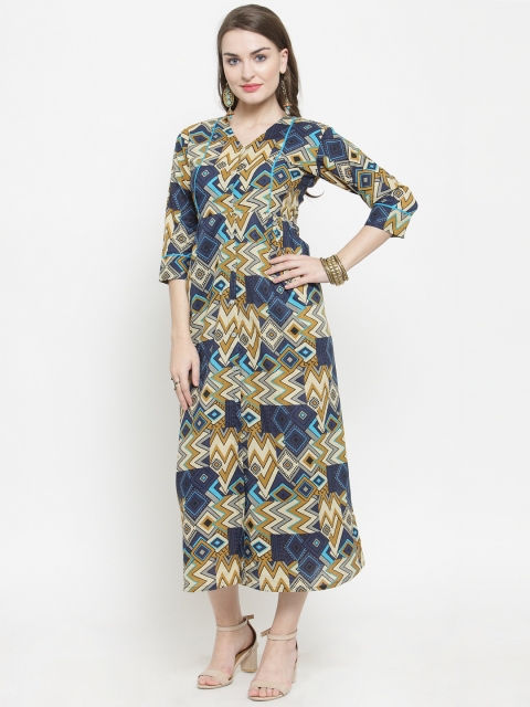 

Indibelle Women Blue Printed Fit and Flare Dress