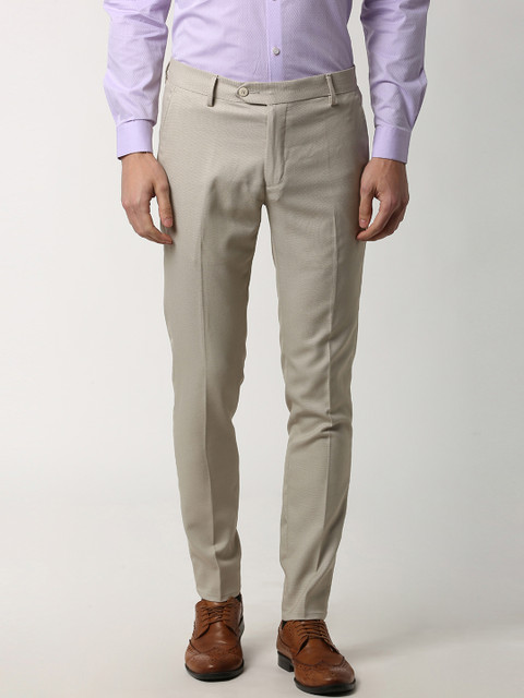 

Peter England Men Grey Slim Fit Self Design Formal Trousers