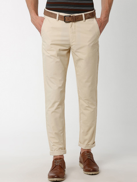 

Peter England Casuals Men Cream-Coloured Slim Fit Solid Regular Trousers