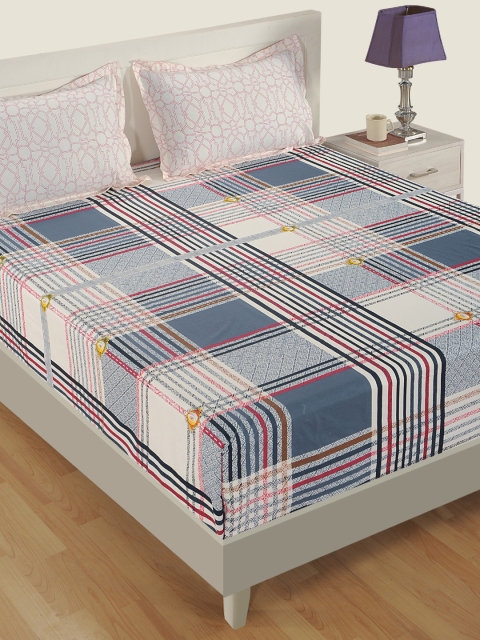 

SWAYAM Off-White & Charcoal Geometric 180 TC Cotton 1 Queen Bedsheet with 2 Pillow Covers