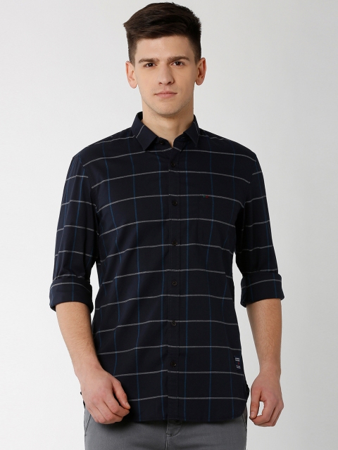 

Peter England Casuals Men Navy Blue Slim Fit Checked Casual Shirt