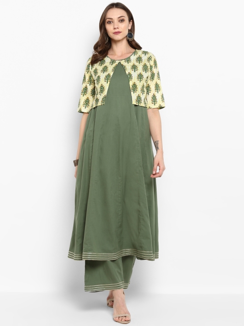 

Meeranshi Women Olive Green Kurta with Palazzos