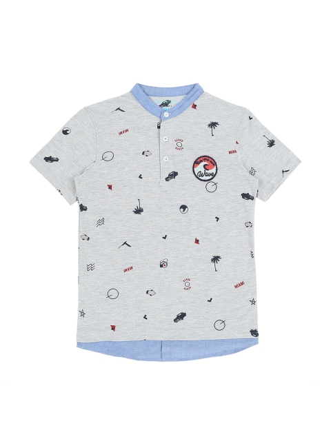 

Pantaloons Junior Boys Grey Printed Mandarin Collar T-shirt