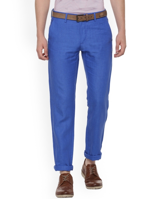 

Allen Solly Men Blue Slim Fit Self Design Linen Regular Trousers