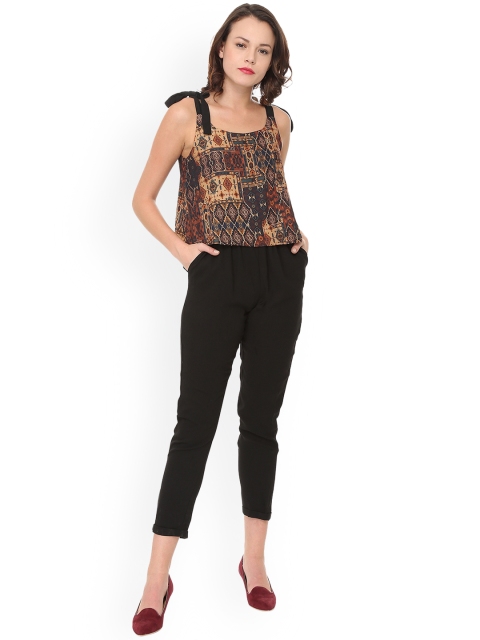 

People Women Black & Beige Printed Top with Trousers