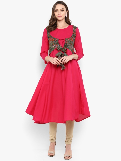 

Meeranshi Women Pink Solid Anarkali Kurta