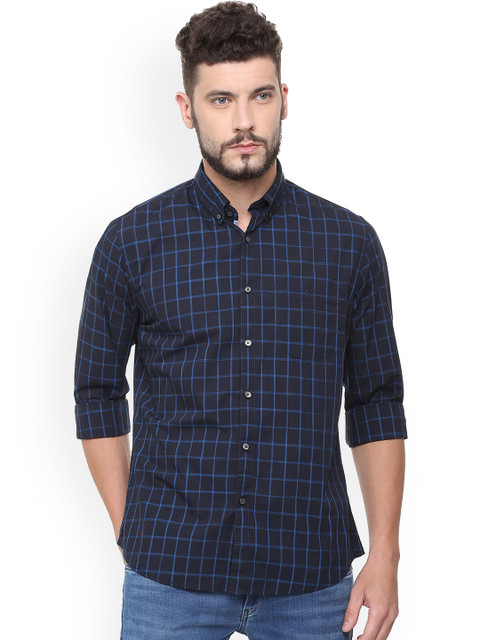 

Van Heusen Sport Men Navy Blue Slim Fit Checked Casual Shirt