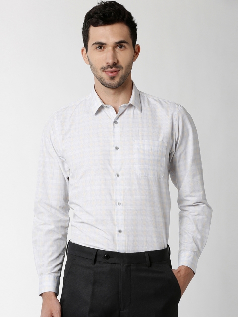

Peter England Men White & Yellow Slim Fit Checked Formal Shirt