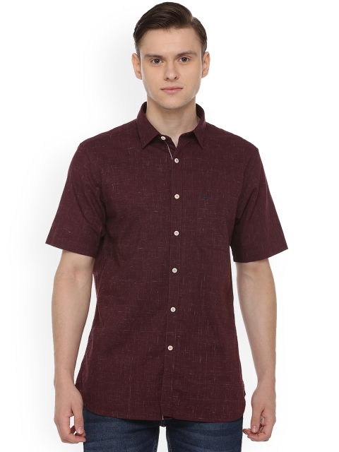 Allen Solly Men Maroon Regular Fit Self Design Casual Shirt