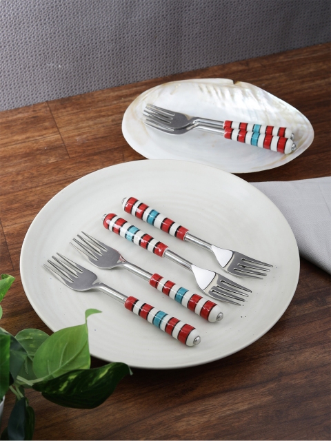 

VarEesha Red & White 6-Pieces Printed Stainless Steel Handpainted Spoon & Fork Set