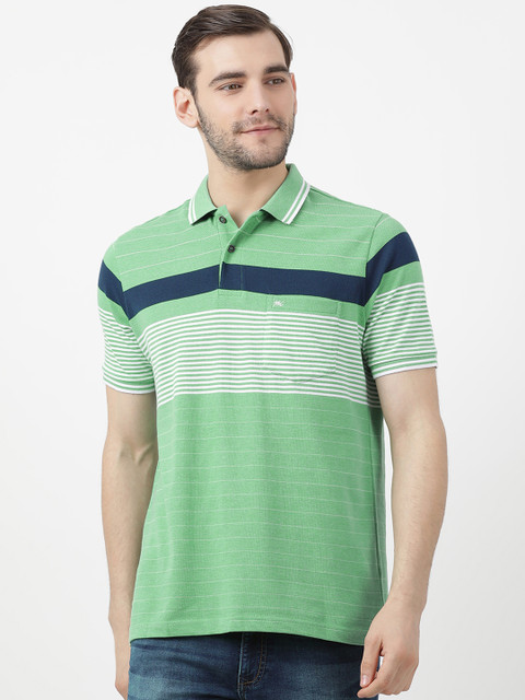 

Monte Carlo Men Green & White Striped Polo Collar T-shirt